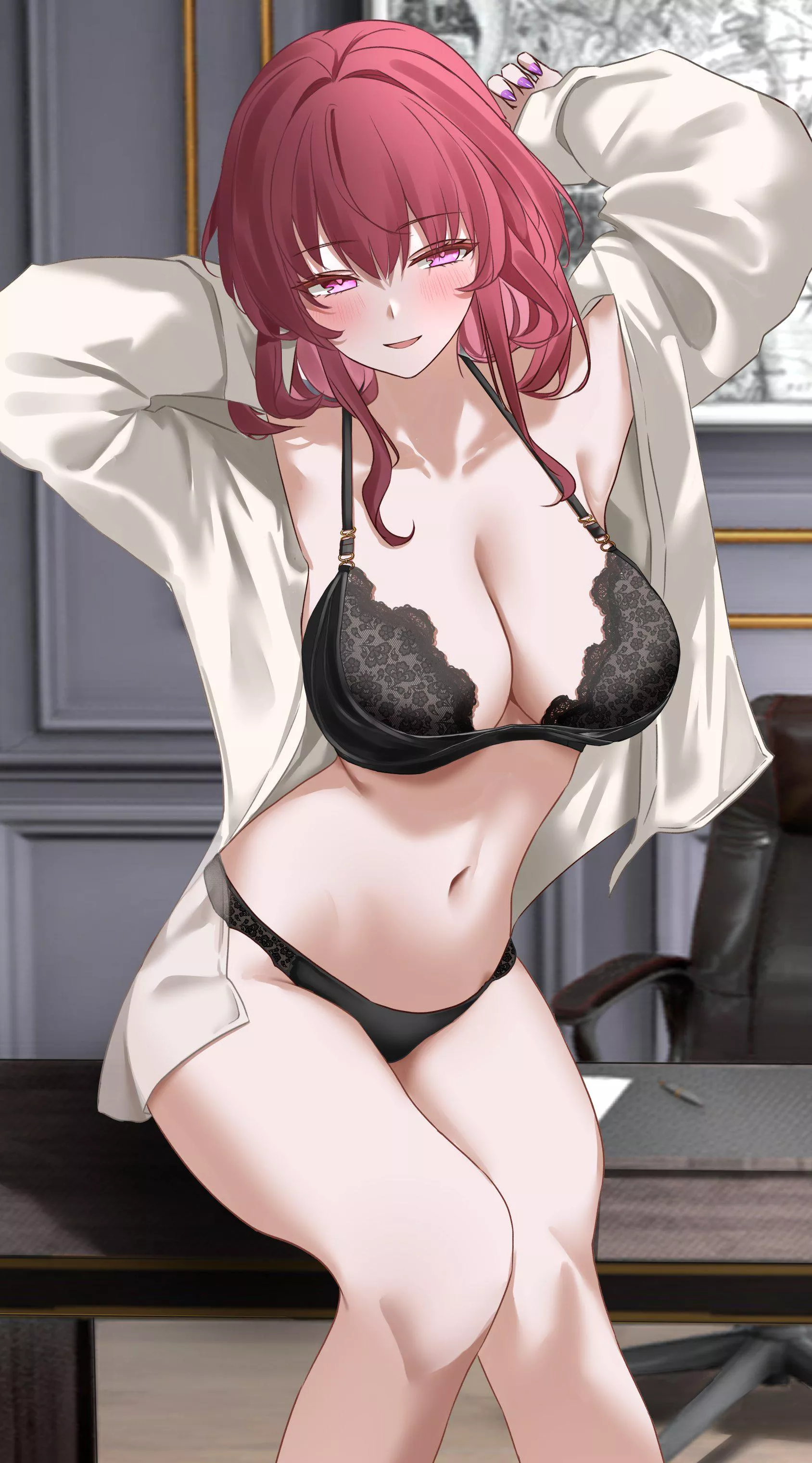 Kafka in open shirt (Vayneeee) [Honkai Series / Honkai: Star Rail] posted by elegantloveglimmer