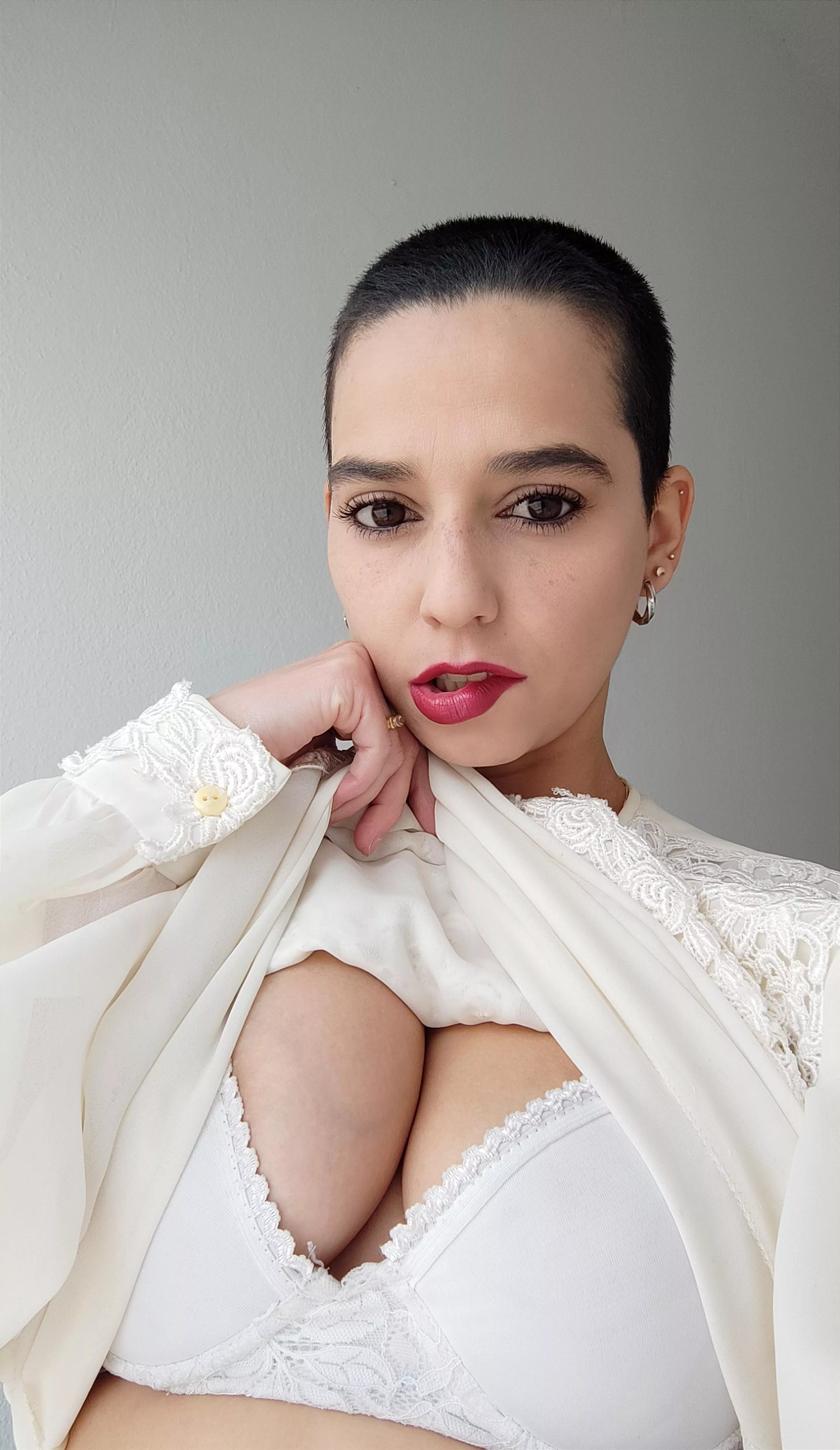 My white lingerie and my shaved hair match  posted by rahelbald
