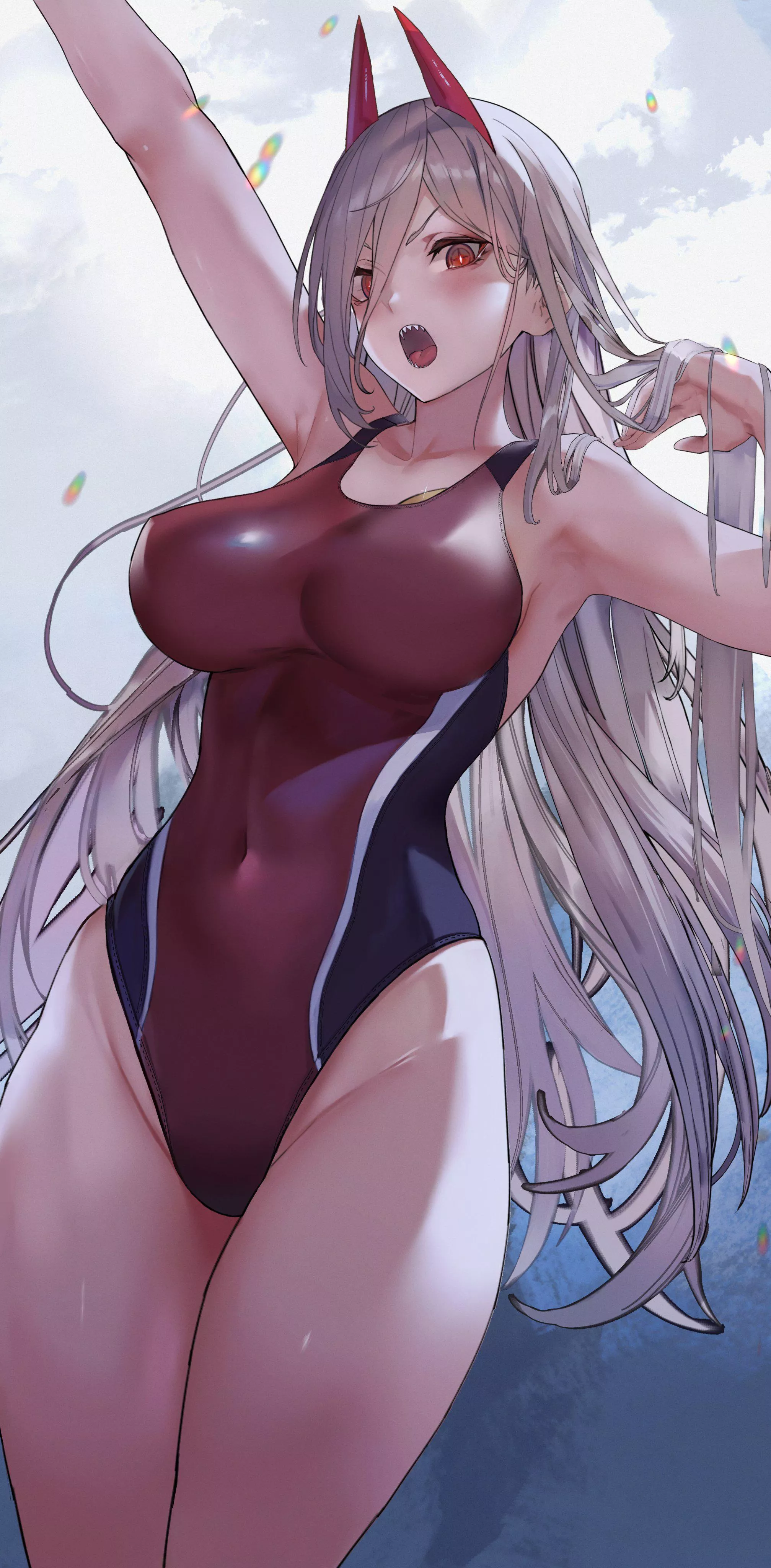 Power flaunts her new two-tone red swimsuit [Chainsaw Man] (Sawatari Kazuma) posted by ecchi_neko