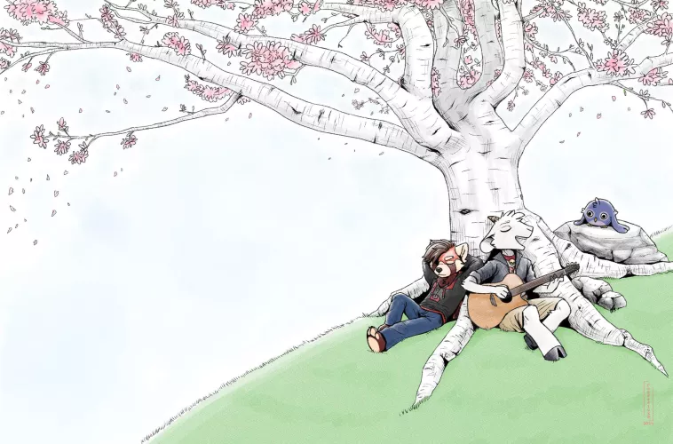 under the cherry tree, what song is he singing? [OC] by rosedelvxe_art