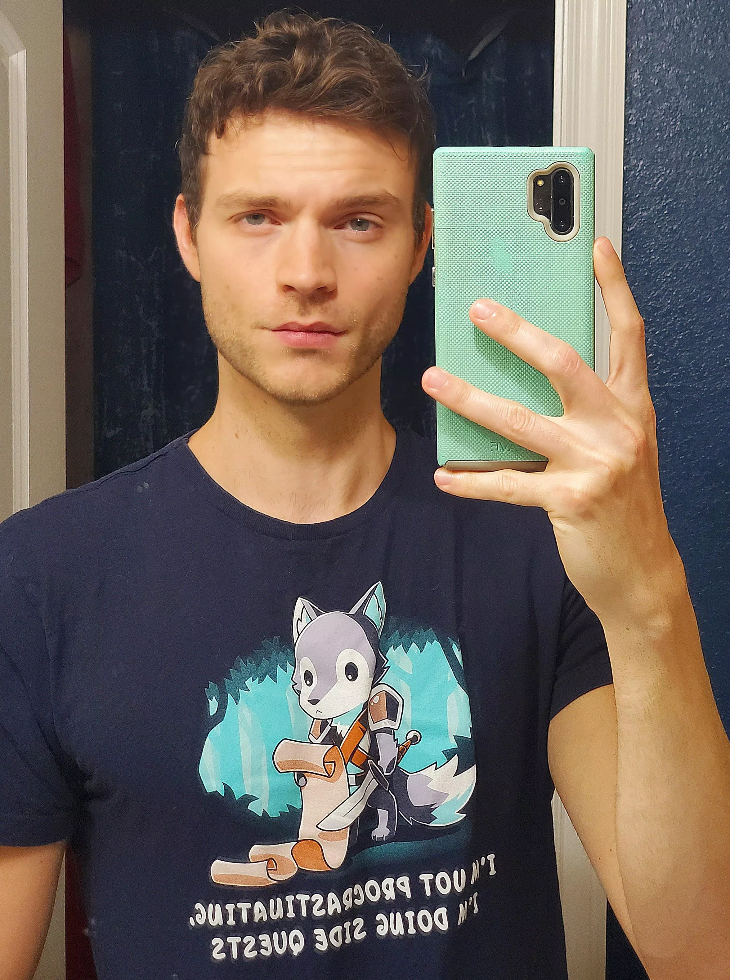 Quick pic in a cute shirt my friend bought me. How's your Saturday going?  posted by Atemiswolf