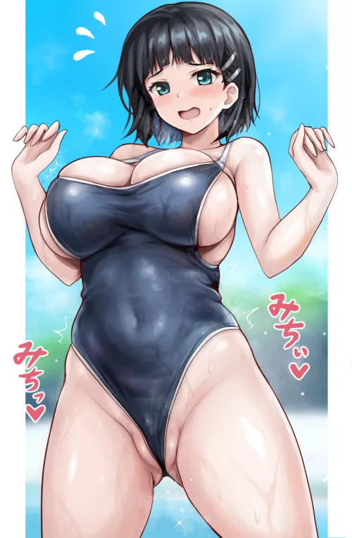 Suguha Stretching Out Her School Swimsuit (Sword Art Online) by Csxc