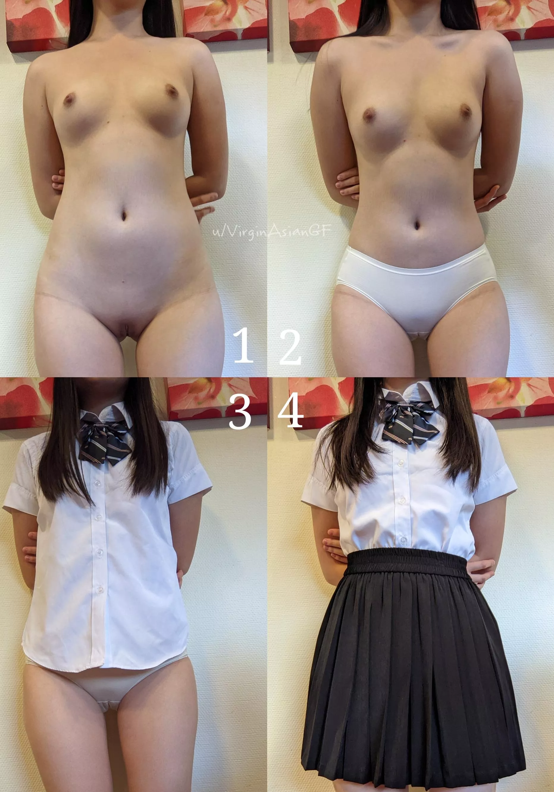 [F] Which step of me getting into my Japanese schoolgirl uniform makes you want to fuck me the most? posted by virginasiangf