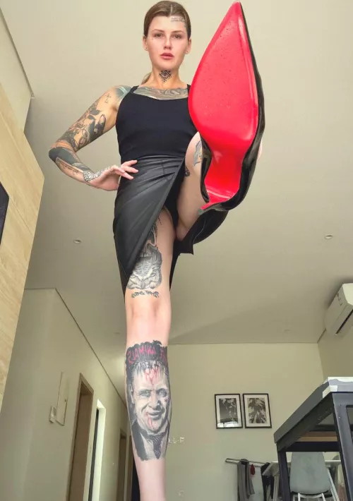 I feel powerful and perfect in my leather skirt and heels by LuckyTinaxoxo69