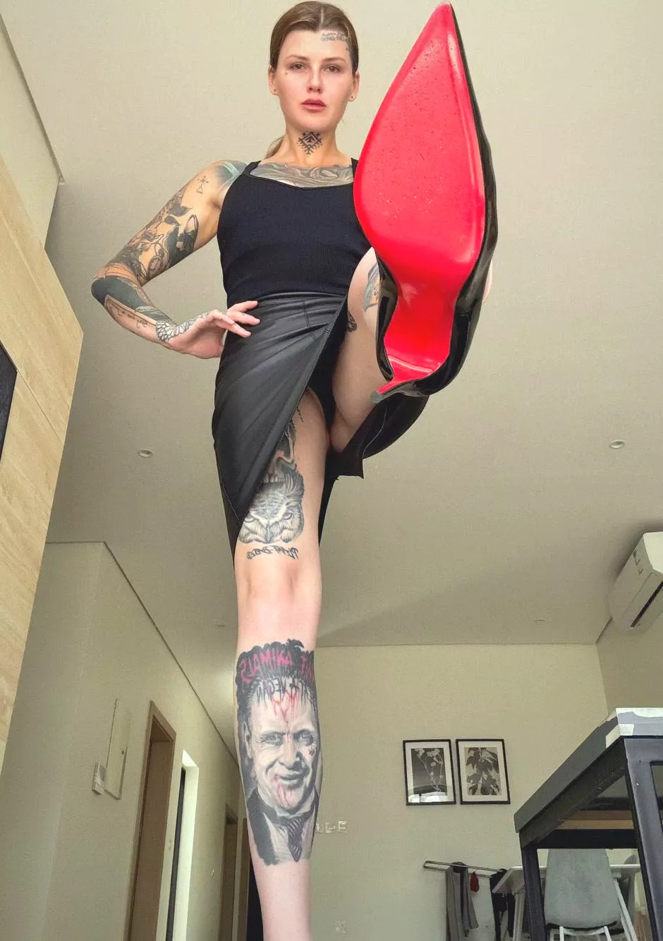 I feel powerful and perfect in my leather skirt and heels posted by LuckyTinaxoxo69