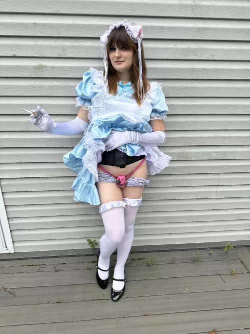 Even a sissy maid needs a smoke break sometimes. Takes off the edge from chastity  by Buchabricks
