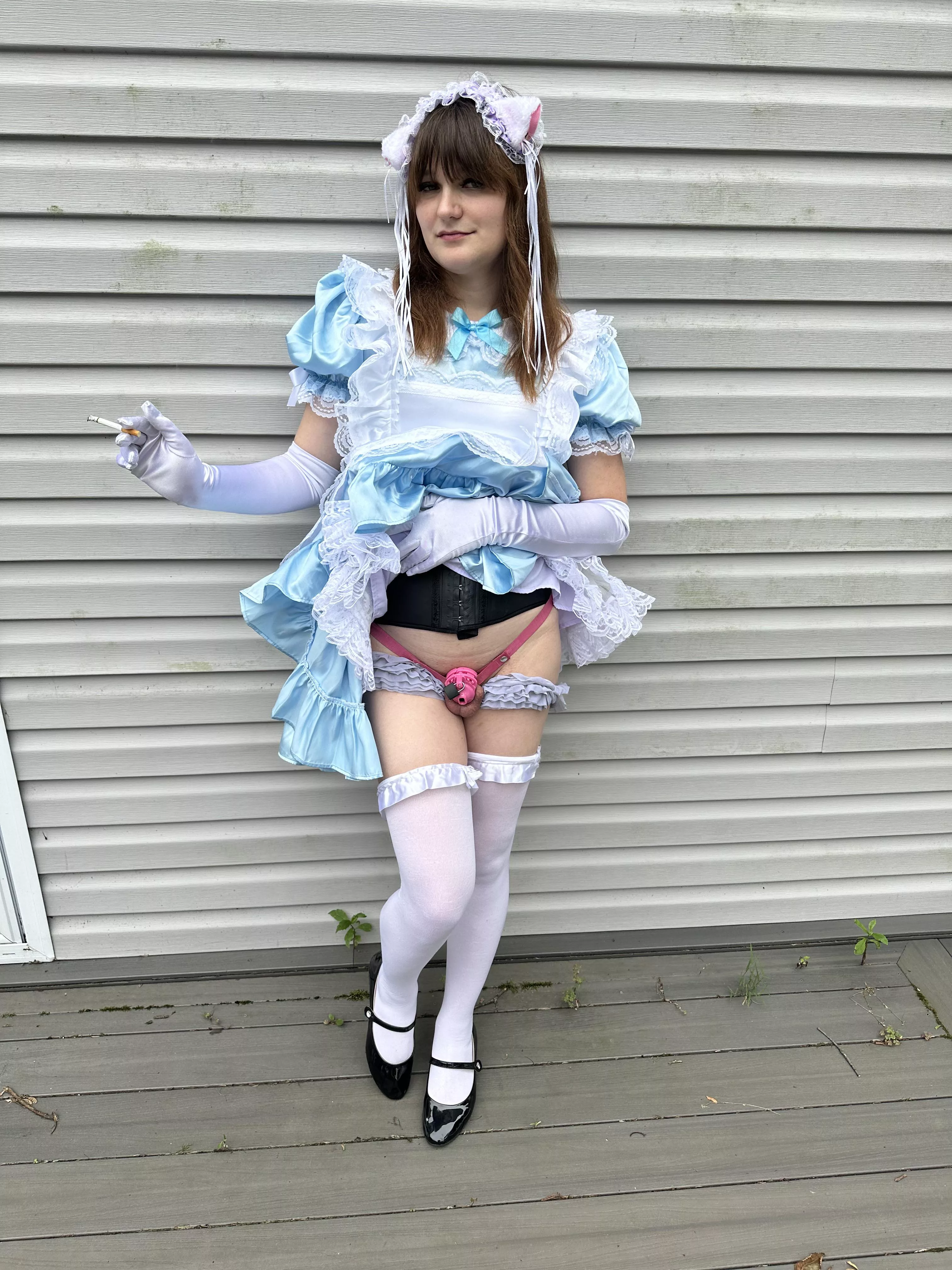 Even a sissy maid needs a smoke break sometimes. Takes off the edge from chastity  posted by Buchabricks