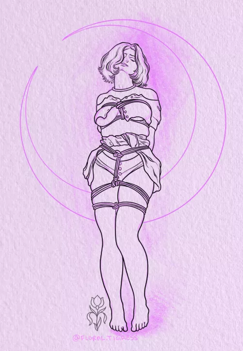 Lunar Tie, a fun little shibari drawing I made recently by LuciaTigress