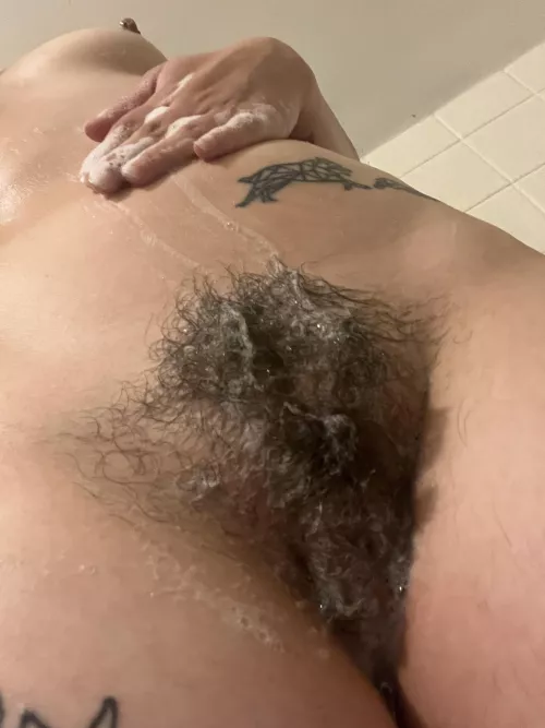 My yummy hairy pussy all soaped up in the shower is a sight to behold  by desirebeedesirego
