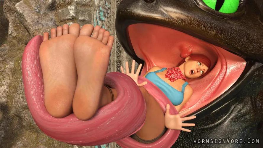 {Image}Demon Frog Wraps Tongue around Tomboy(?/Monster)(F/Human)(Soft)(Oral)(unwilling)(nsfw)(OC: WormsignVore Animations)  by WormsignVore