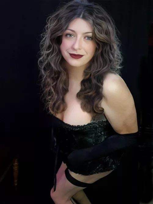 Stockings, black basque with long black gloves  by Jacqueline-Dax