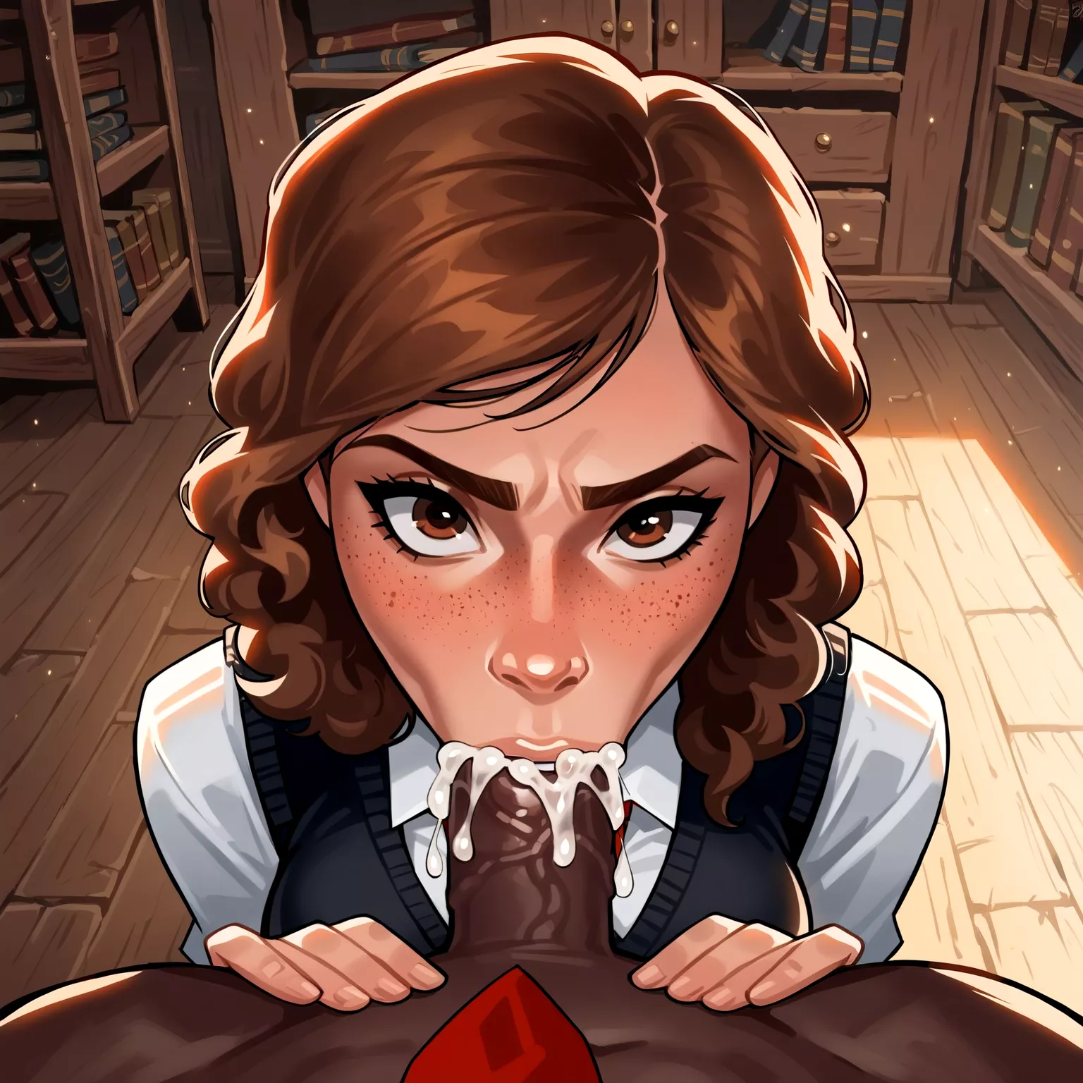 Hermione finally got on the Dean's List. At Hogwarts that's just a list of girls who've had Dean Thomas' dick in their mouth. It's pretty long. The list, I mean. posted by livingdread