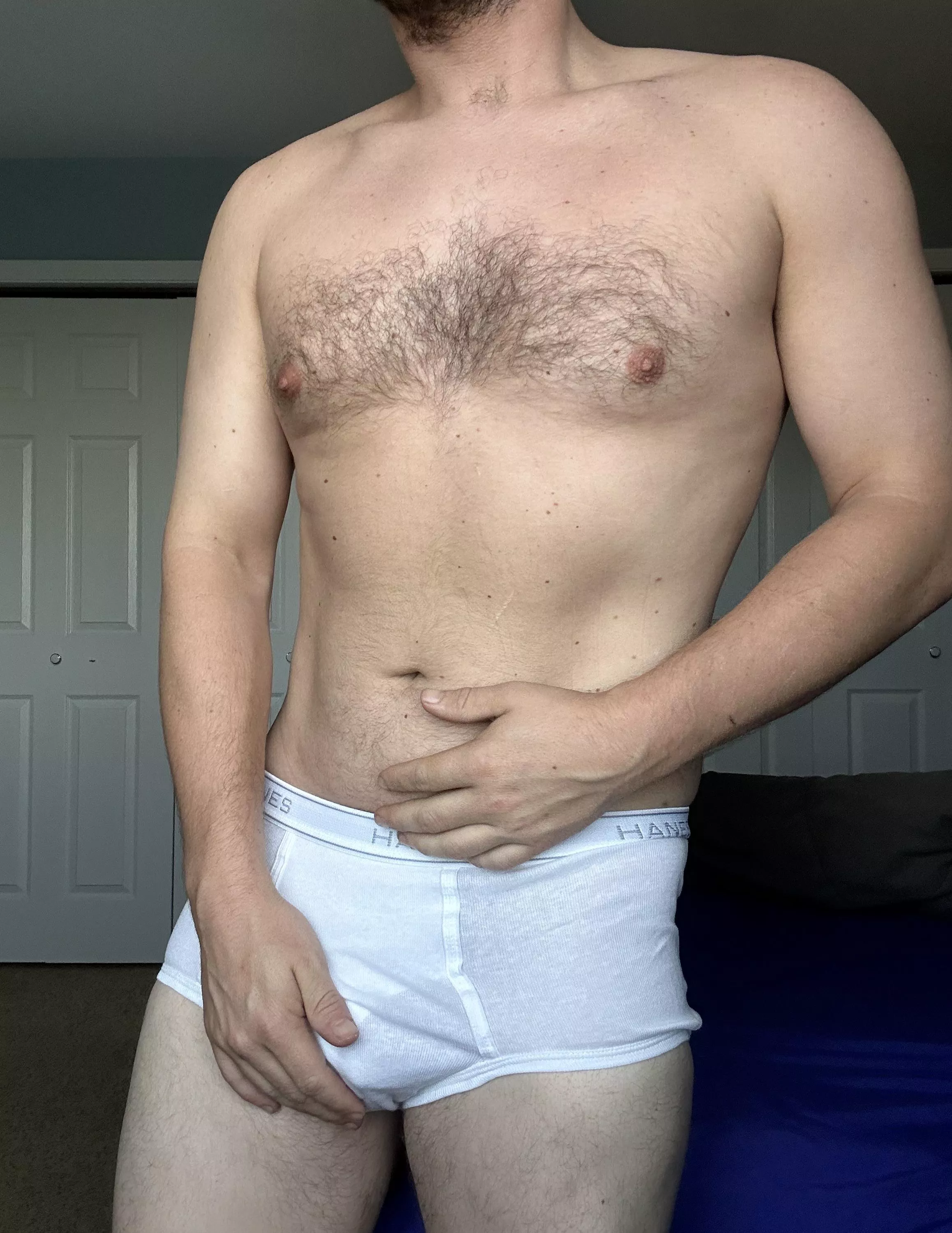 How does this hairy chested boy look in briefs :) posted by InterestingYellow969