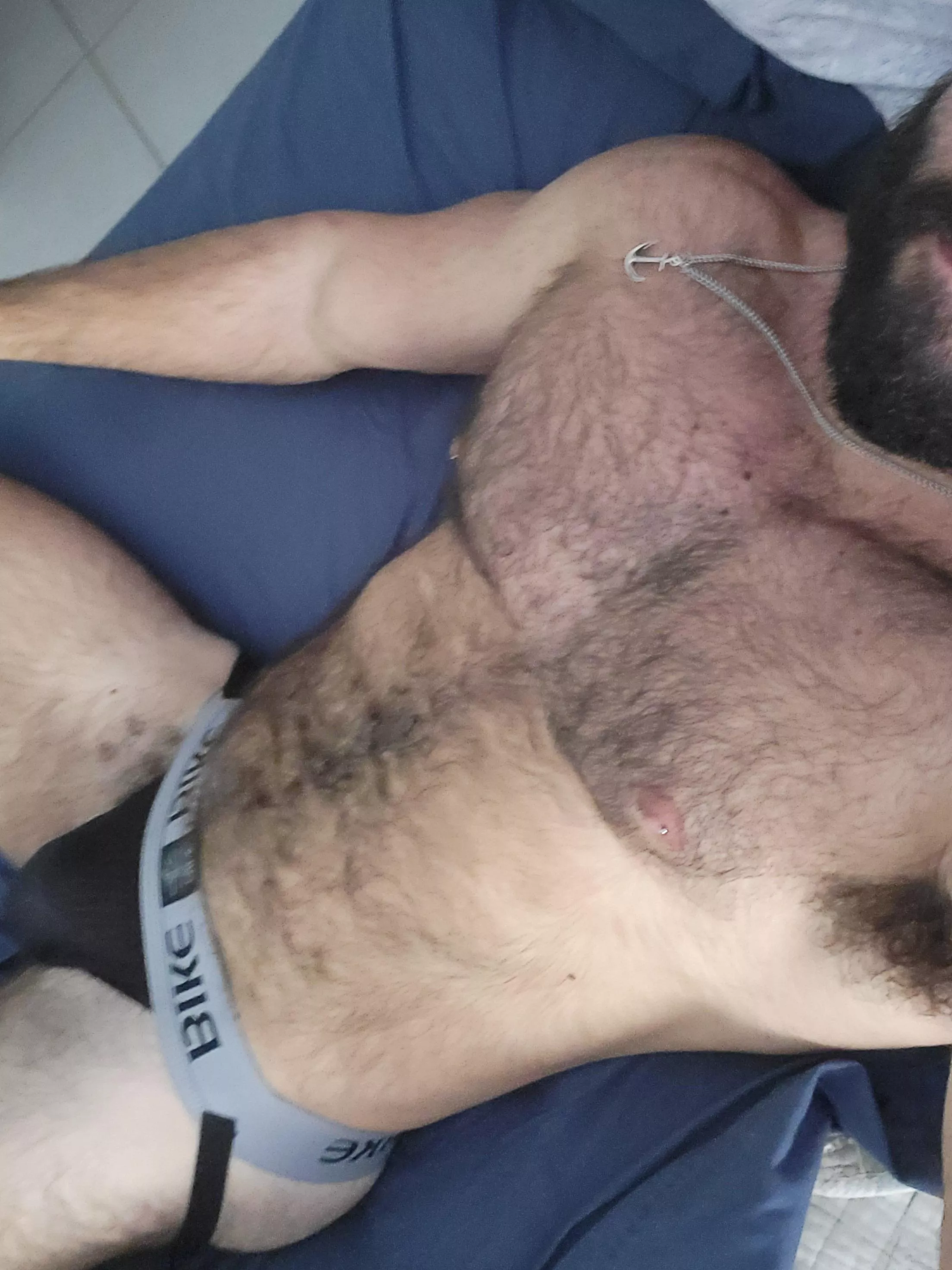 It's my day off. Get back in bed with me... 🥱✨️ posted by musclehairynerd