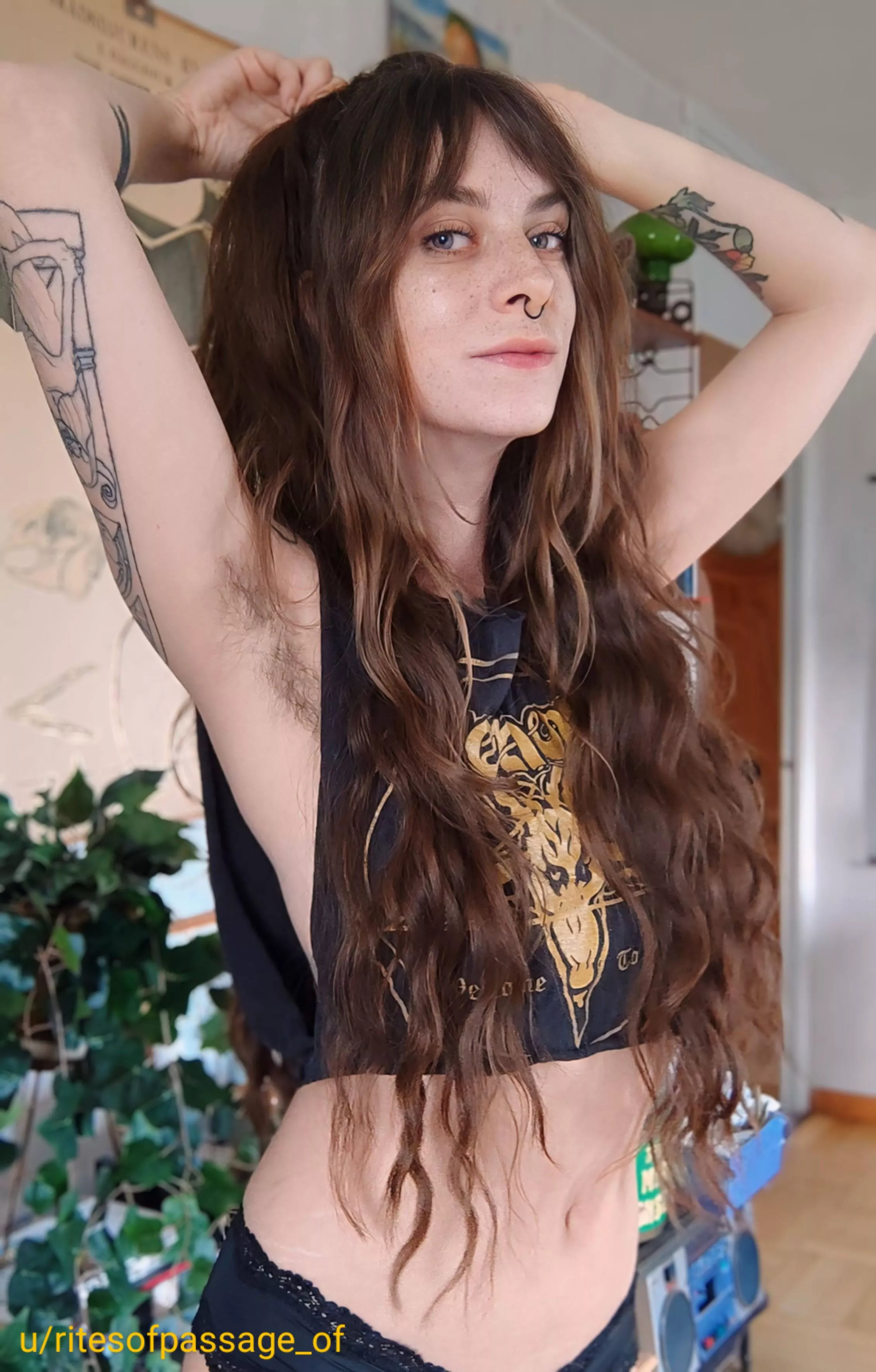 Freckles and armpit hair is a good combination, don't you think?  posted by ritesofpassage_of