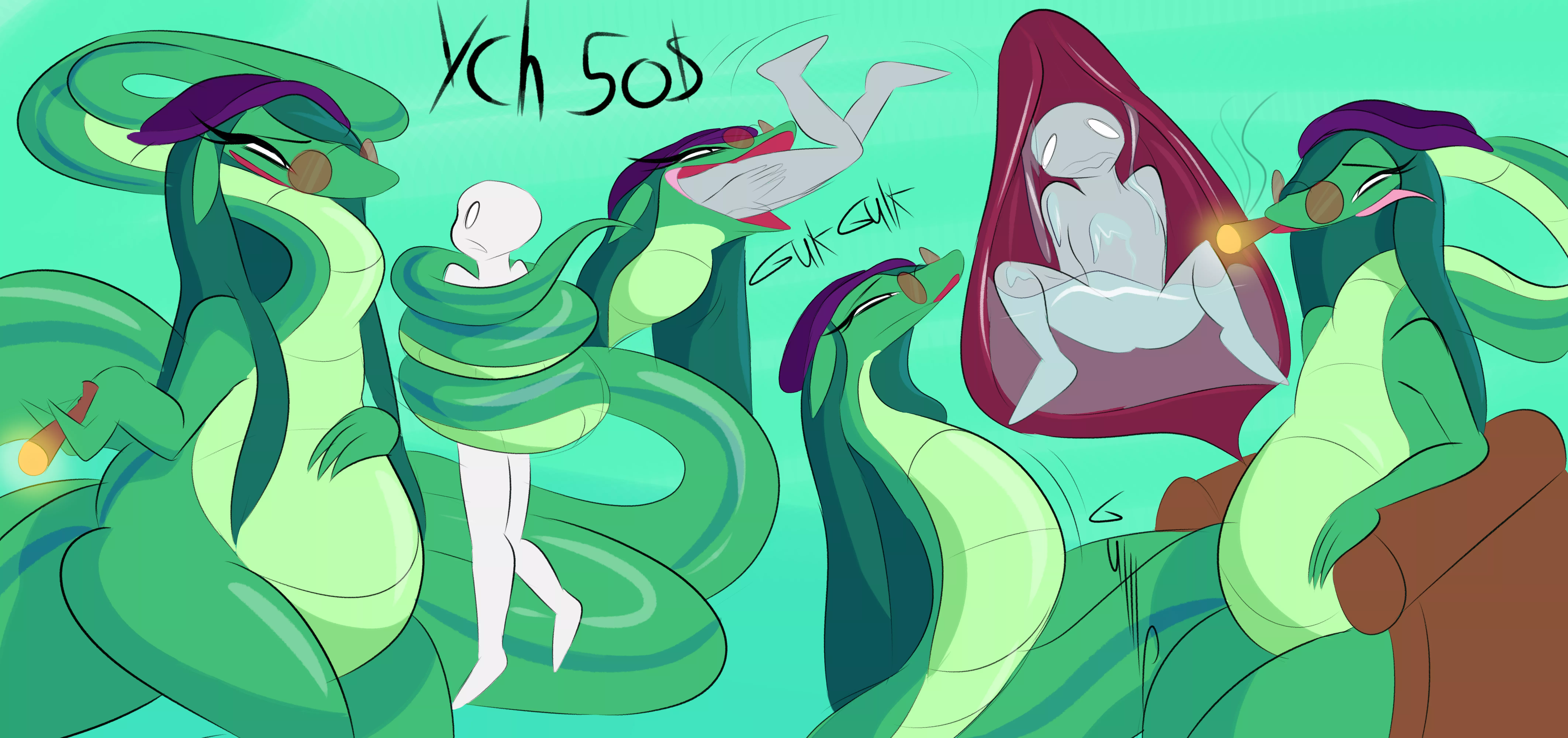 {Image} Saava caught herself a meal before relaxing with a blunt. This is a YCH, comment or dm if you want your character to know what if feels like to be eaten by a snake dragon (Art by JackMunchy) posted by JackMunchy