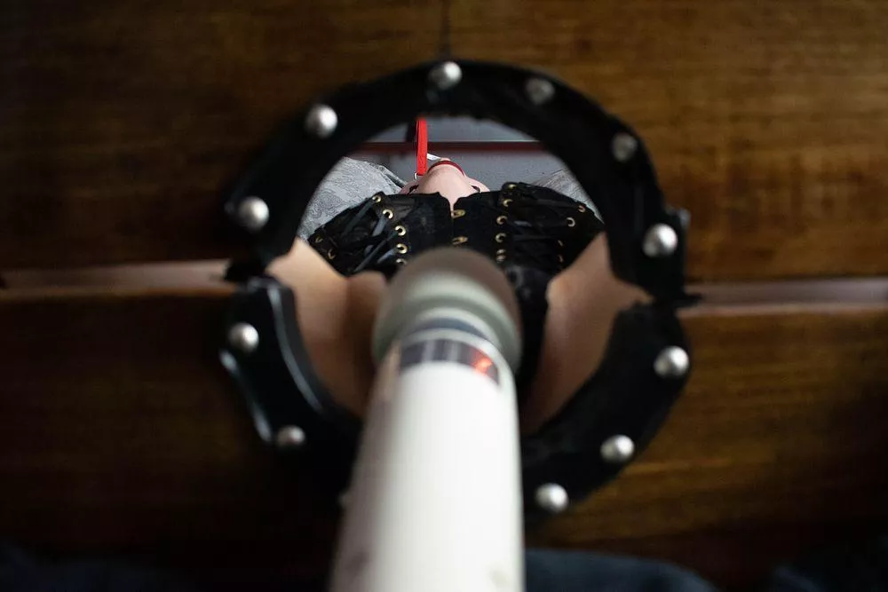 Sir had me bound, gagged, edged for what felt like forever in these stocks. Couldn't move at all :( But he did take a great photo... ;) [F]  posted by Lillithid_