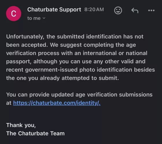 Chaturbate wont accept my only form of ID by Goddessceleste1111