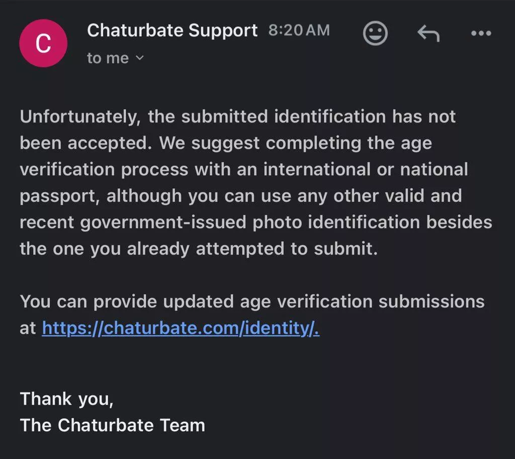Chaturbate wont accept my only form of ID posted by Goddessceleste1111