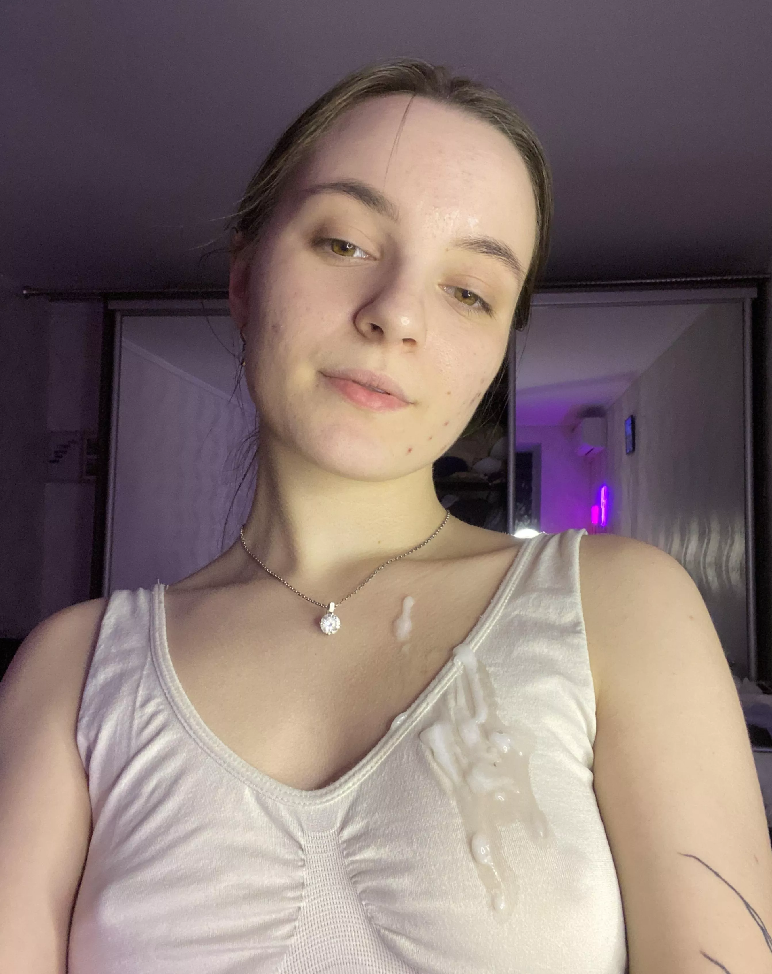 cover my top with sperm so that it sticks to my tits posted by heretomess372
