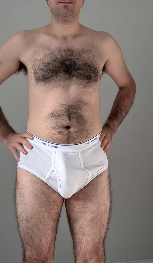 Showing off my bulge in my white briefs by Rod-Hard7