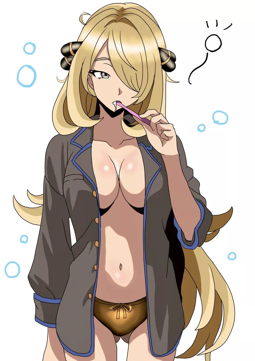 Cynthia Brushing Her Teeth [Pokemon] posted by A_MASSIVE_PERVERT