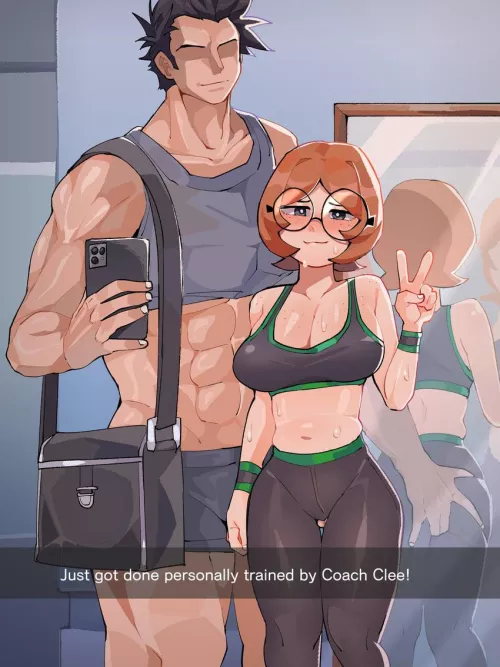 a picture with my coach, I hope one day you'll be as strong as him, honey, it'll take me a little longer to get home from the gym, don't worry. by tonedman