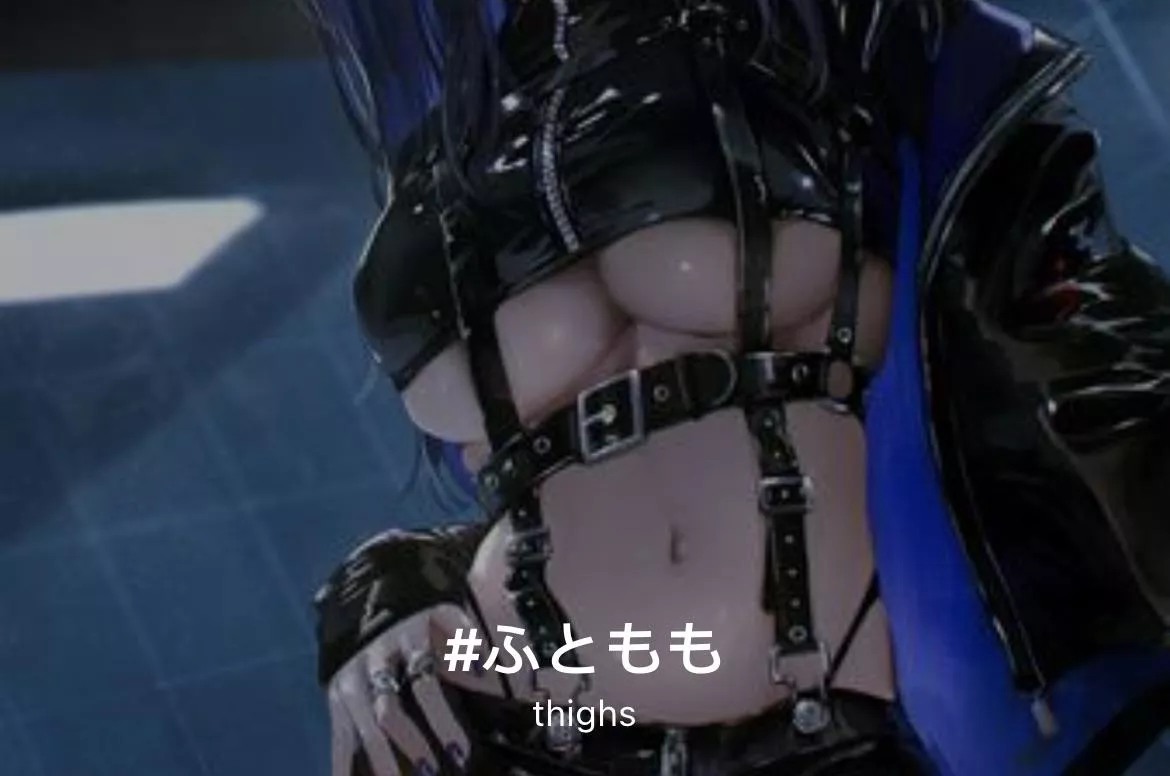 LF Color Source: 1girl, belts, leather jacket, underboob, navel, rings, head out of frame, leather clothing, black hair, navel, purple fingernails, harness posted by Simpsons138