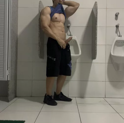 You're swallowing my dick in the middle of the gym bathroom and someone catch us. You keep sucking or run away? by BJ__Alexxx