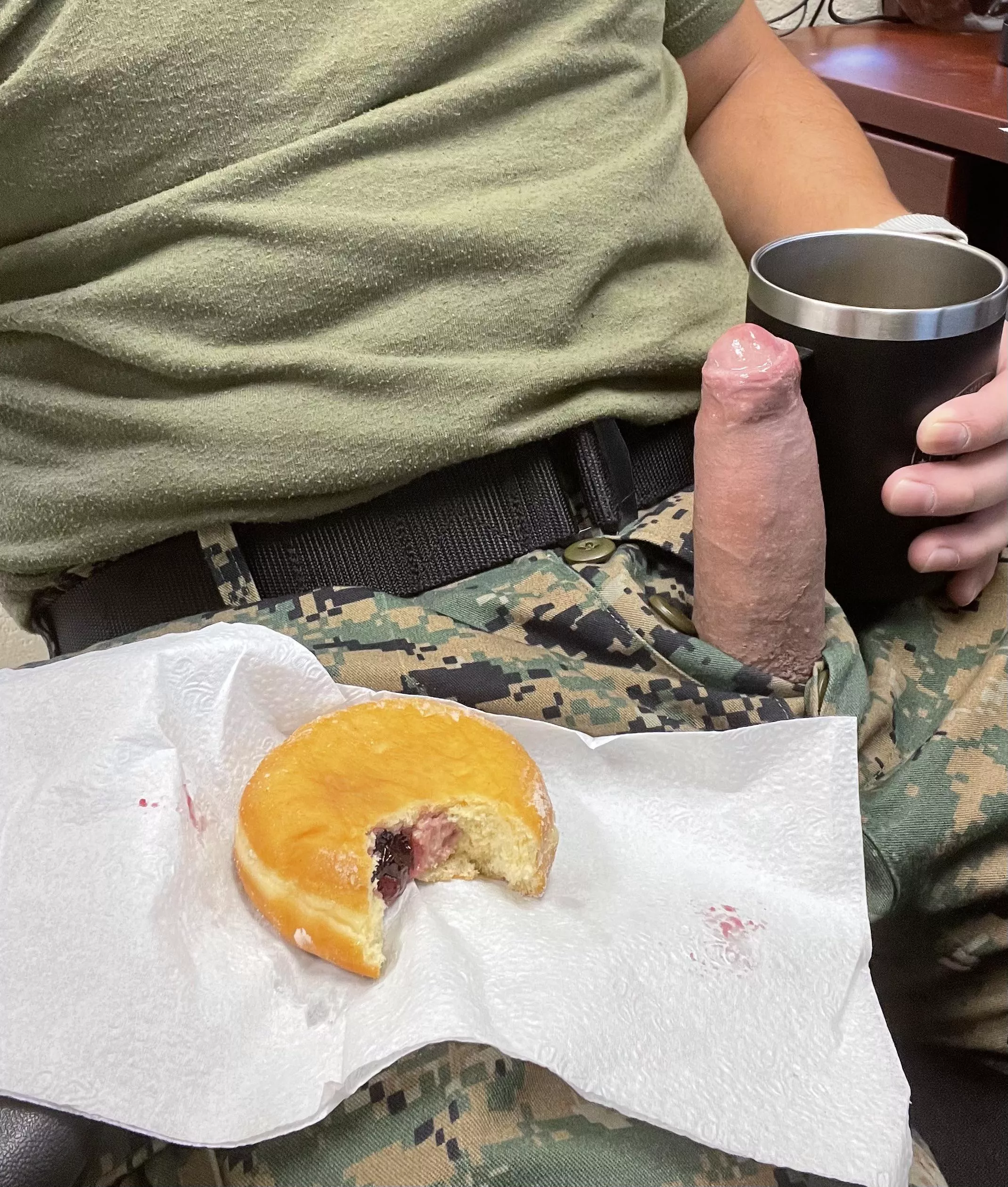 [37] Jelly filled donut some coffee and a stroke session to start the day.  posted by ElusiveShadows