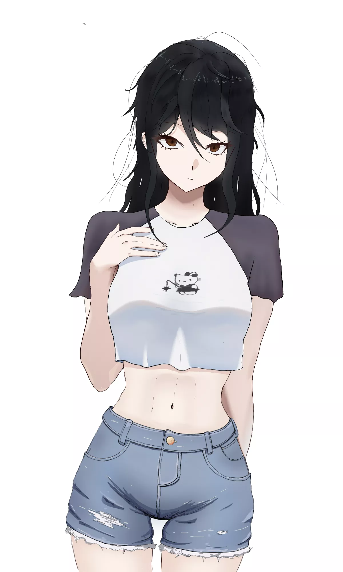 Black hair Brown eyes jeans shorts posted by Fabulous_Print_1627