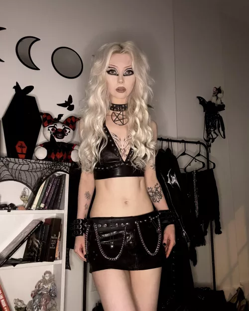 leather studded bra and mini skirt for tonight 🖤😈 by lucy_fairy__