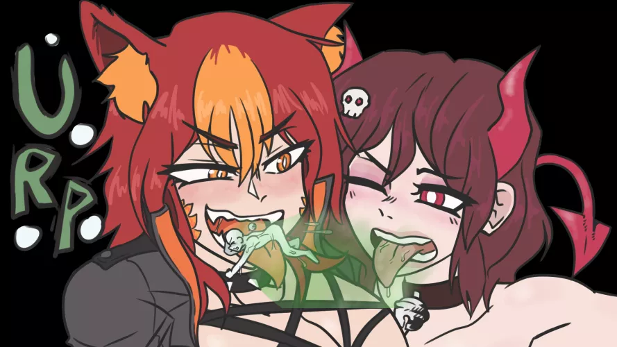 {Image} Stuck Between a Nasty Make Out Session! (Art by RedNotArtist) (OC on left by EmberTalks, OC on right by Ana Valens) by EmberlyIgnis