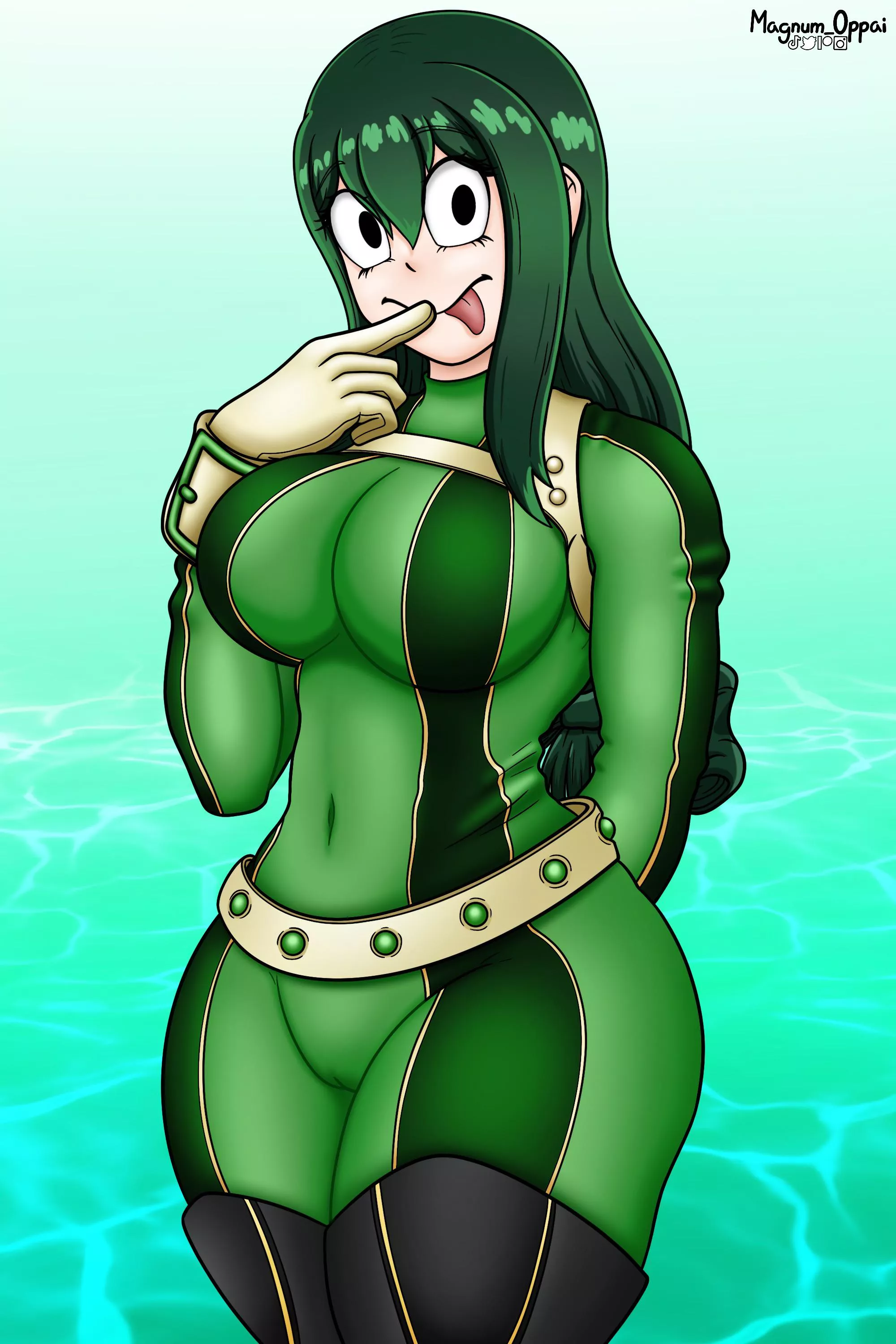 Tsuyu Asui Posing (Art by Me) posted by Magnum_Oppaii
