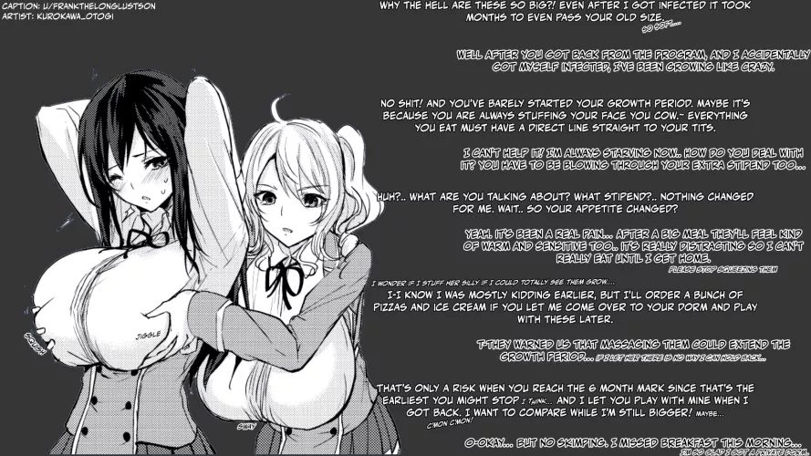 New bovine virus sweeps the world, and it takes some time to get used to the changes. artist: kurokawa_otogi [large breasts] [growing] [fondling] [implied yuri] [just roommates] [breast envy] by frankthelonglustson