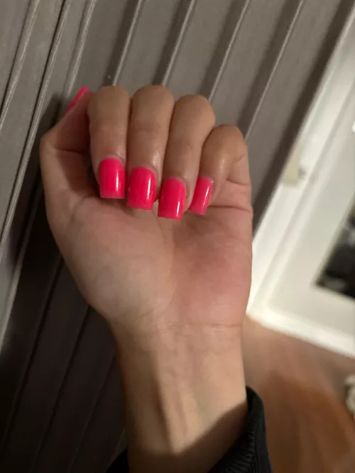What do you think of my pretty pink nails ? by TinyMatch3649