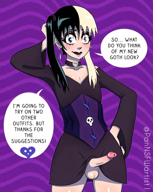 Amy, the Goth Femboy. 1 of the 3 versions chosen by YOU (@PanNSFWartist1) [OC]  by Pan_NSFWartist