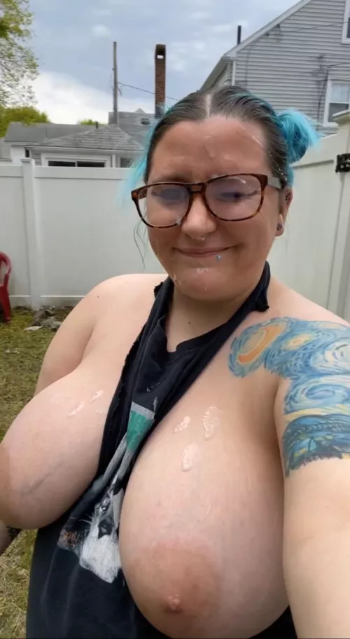 Cum covered in the back yard💦 by SatanHerself6-6-6