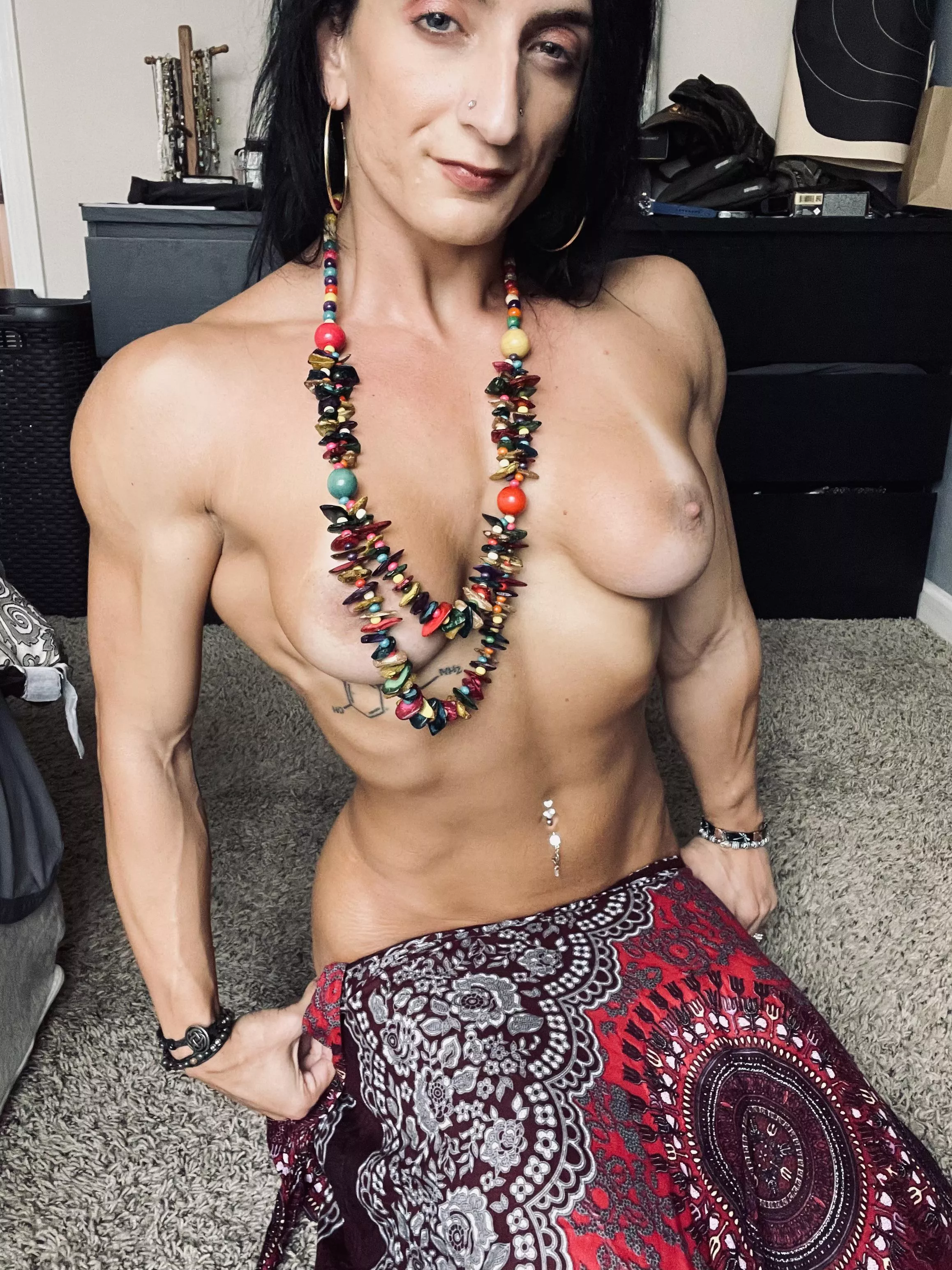 Obsessed with long skirts and no top 🥵 posted by pigtailsandwolfears