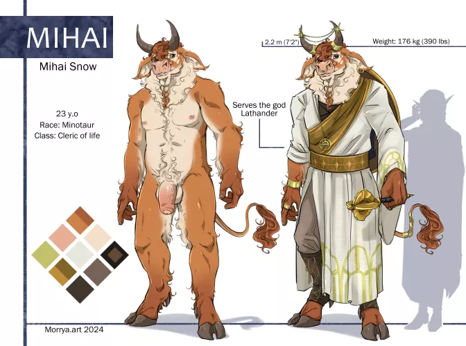 Mihai-the Lathander priest minotaur by MorryaArt