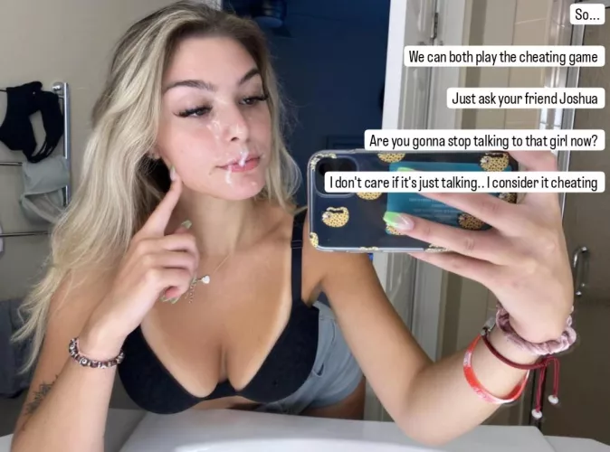 Just talking to a girl is considered cheating to your gf so she decided to get revenge on you by Captionsforever