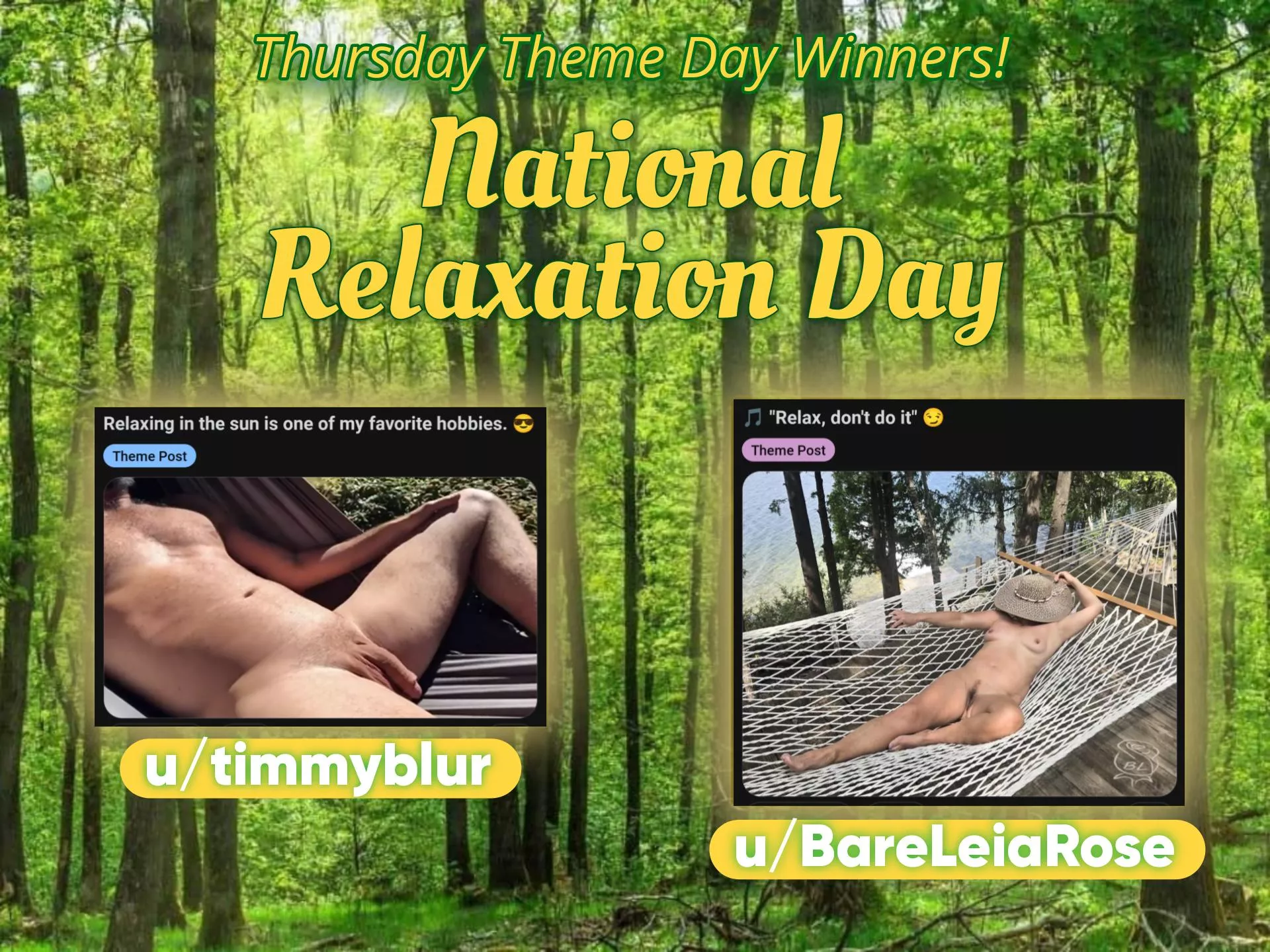 Congrats to u/timmyblur and u/BareLeiaRose, this week's most relaxed Thursday Theme Day winners!  posted by ohnoitstheohnomods