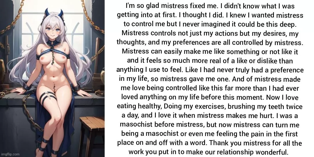 Thought control [hypnosis][femdom][femsub][total control][thought control][scarry control][ai-image]  posted by kinky93784