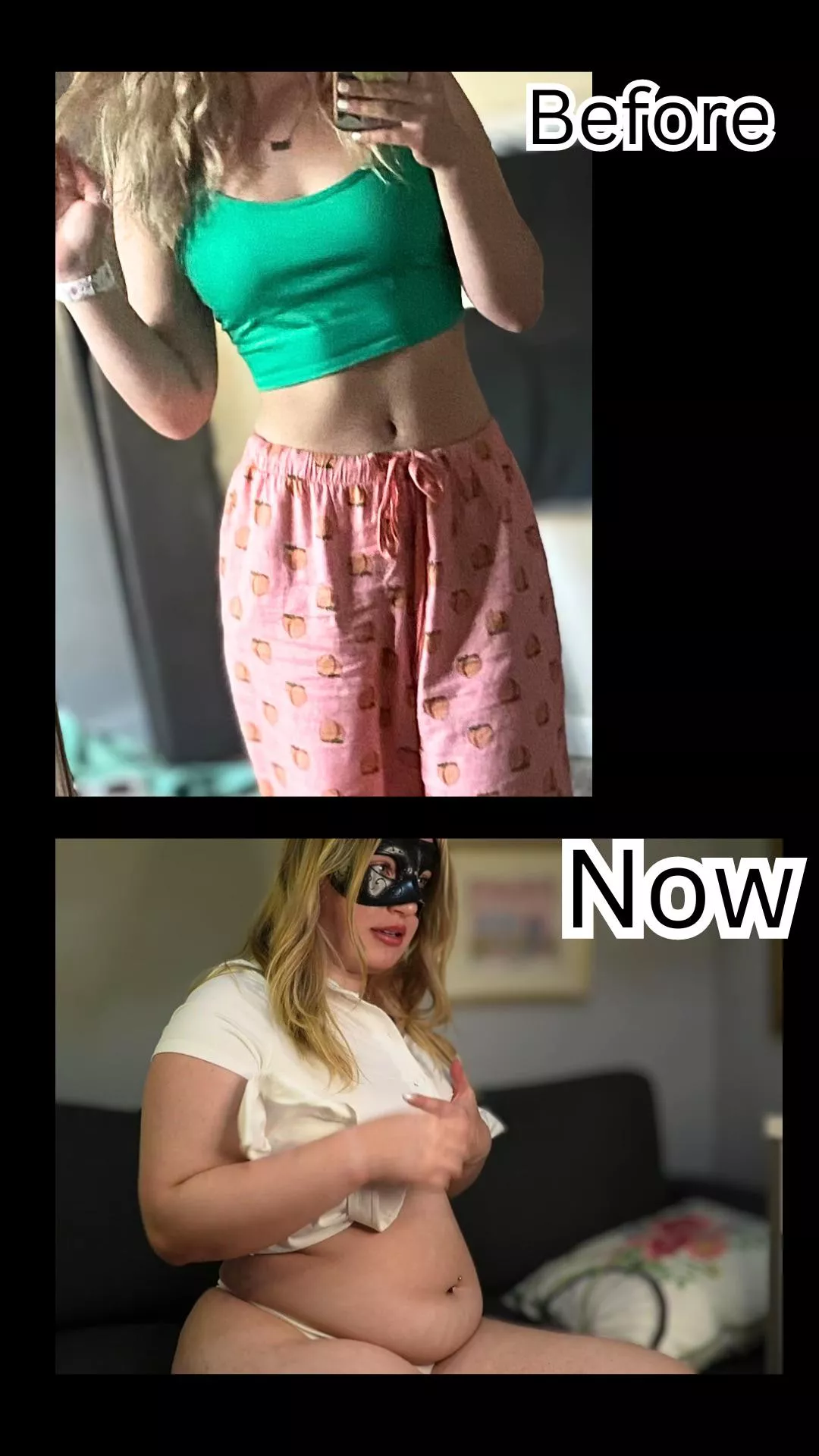 From abs to my belly touching my thighs 🤭 posted by blondiee188