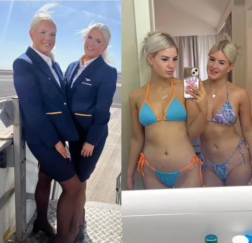 Two young chavvy Flight Attendants by DarkPole_