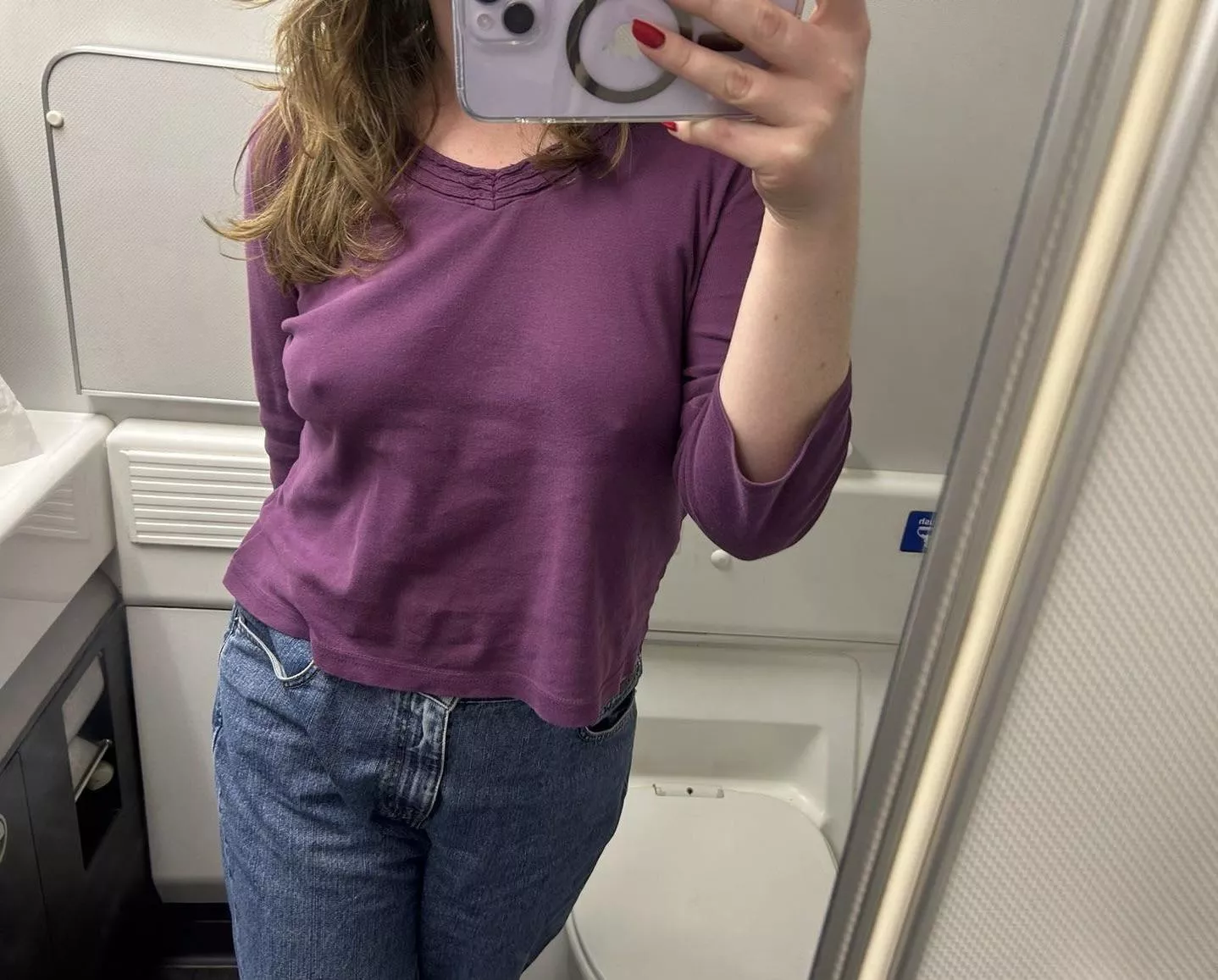 braless airplane selfie 😳✈️ posted by strawberrygal13