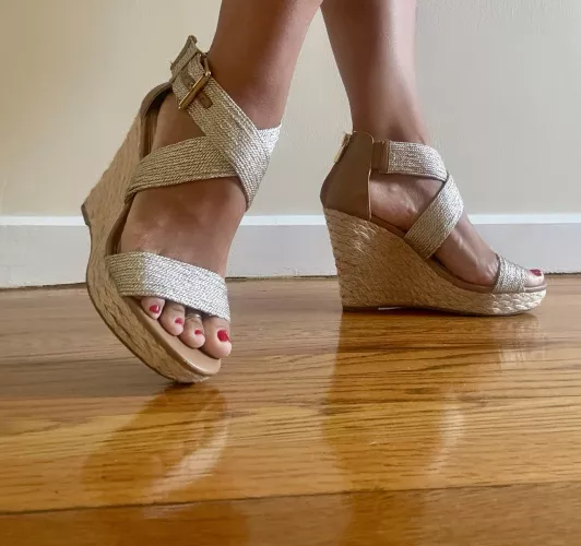 Muted gold, rear zip espadrille wedges  by Sole_Satiable