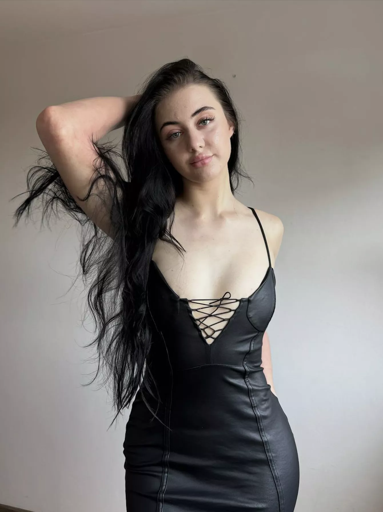 preparing for a date in a leather dress posted by Delicious_Froyo9323
