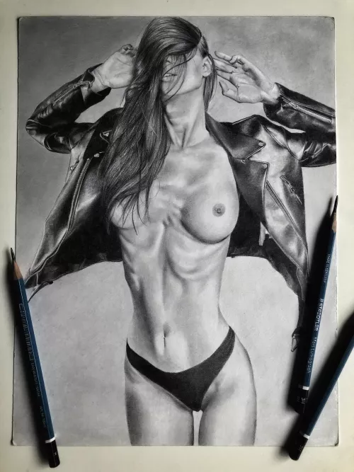 Ana in leather, graphite drawing by me by TheSensualPencil