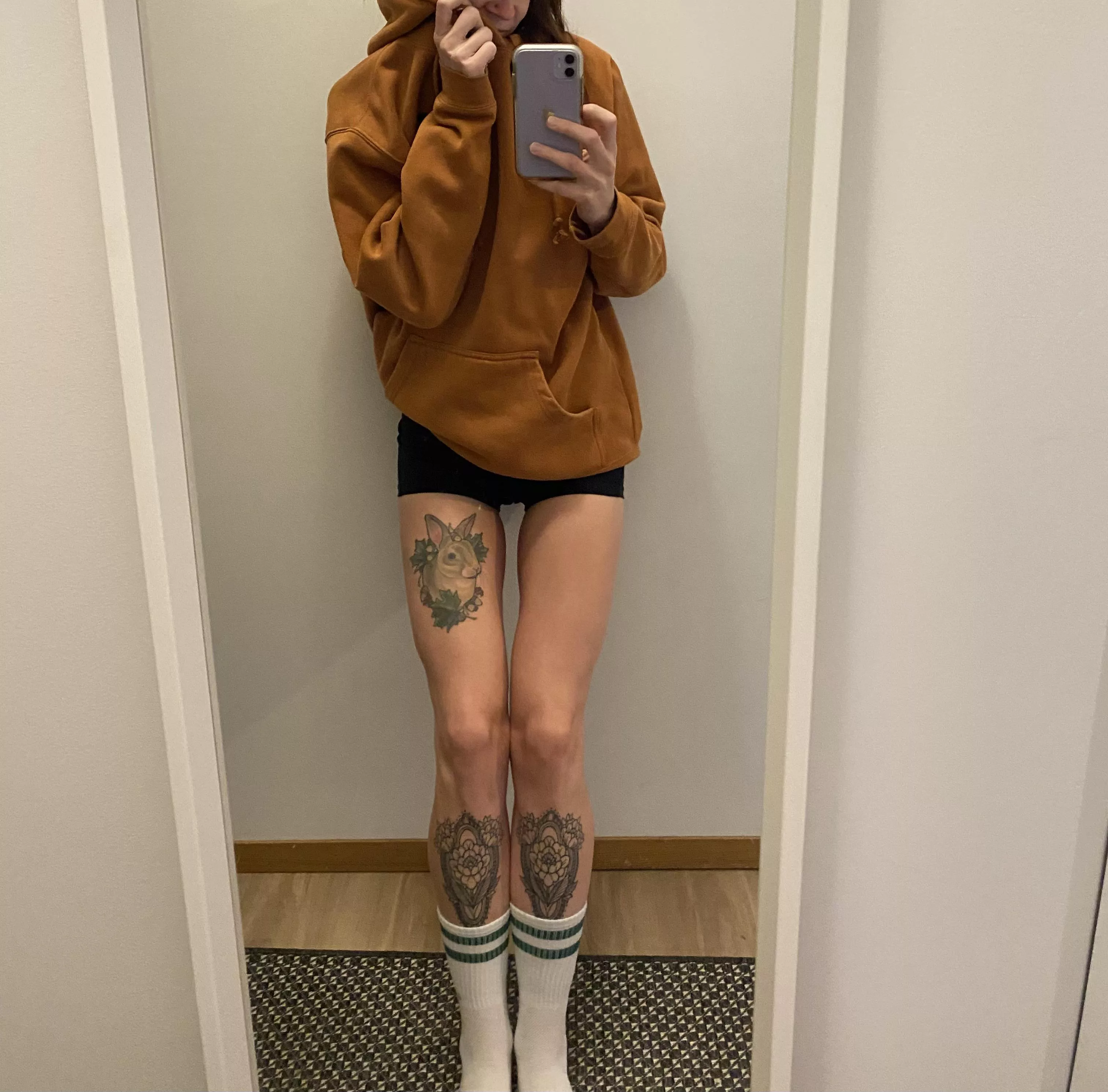 Something cute about an oversized hoodie and workout shorts 🖤 posted by olivia_rundle